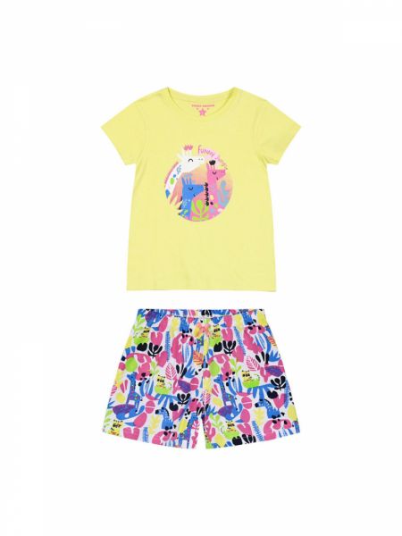 Σετ πυτζάμα βαμβακερή με print ζωάκια κίτρινο