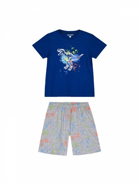 Σετ πυτζάμα βαμβακερή με print δεινόσαυροι μπλε