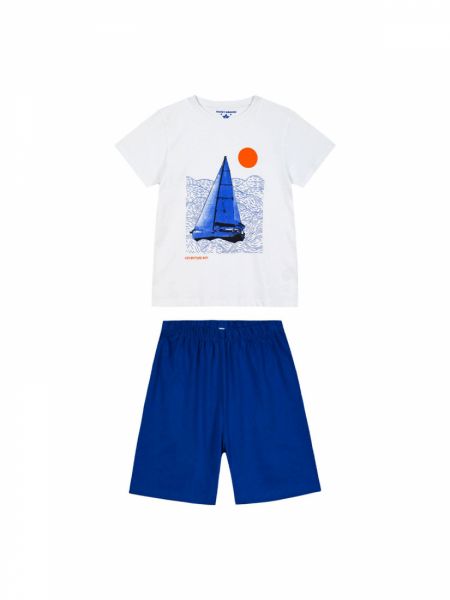 Σετ πυτζάμα βαμβακερή με print καράβι  μπλε