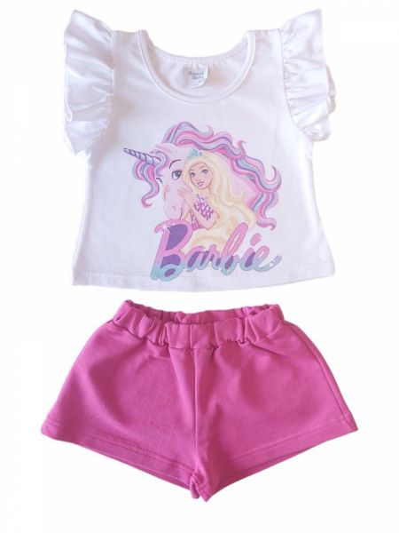 Σετ βαμβακερό μπλούζα με βολάν και σορτς με λάστιχο ελληνικής ραφής φούξια