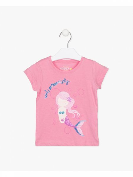Μπλούζα κοντομάνικη με print γοργόνα με πούλιες ροζ