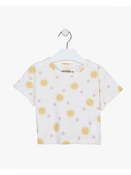 Μπλούζα κοντομάνικη κροπ με χρωματιστά prints λευκό