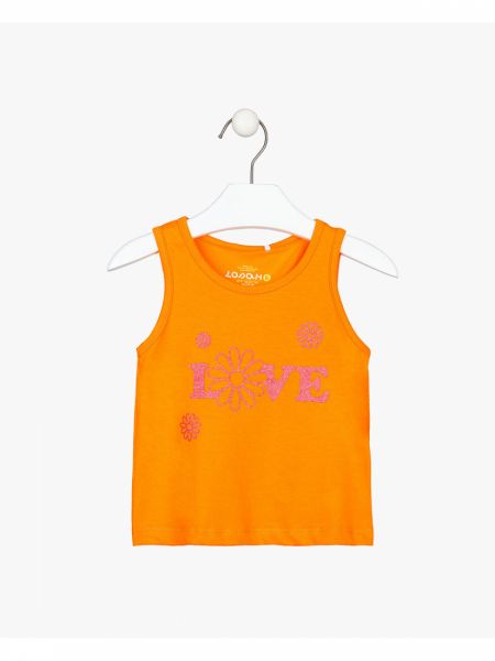 Μπλούζα αμάνικη μονόχρωμη με glitter print πορτοκαλί