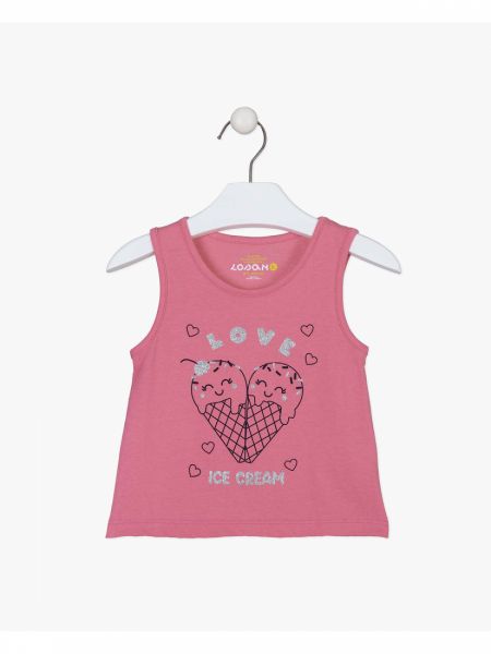 Μπλούζα αμάνικη μονόχρωμη με glitter print ροζ