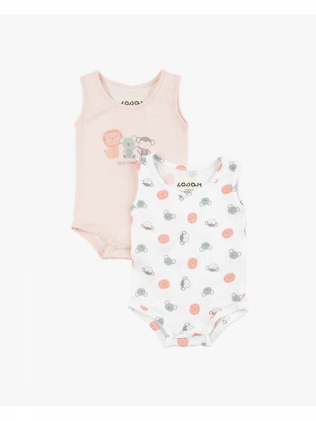 Σετ φορμάκια αμάνικα από οργανικό βαμβάκι με print best friends ροζ