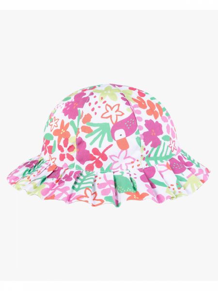 Καπέλο βρεφικό από οργανικό βαμβάκι εμπριμέ με βολάν  φούξια