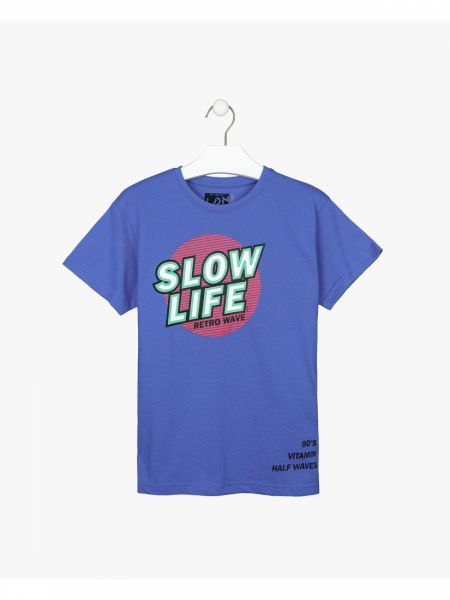 Μπλούζα βαμβακερή με print slow down μπλε ρουά