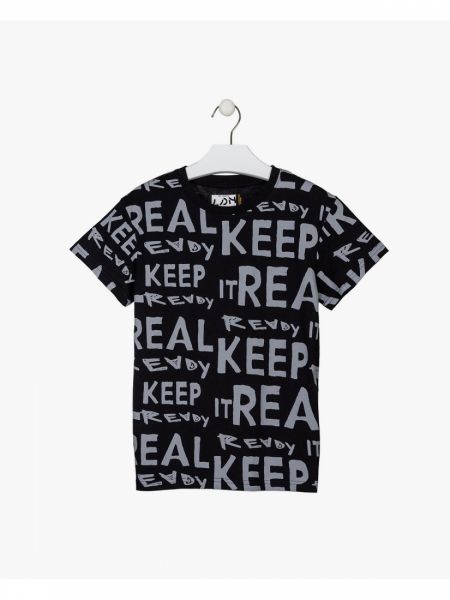 Μπλούζα βαμβακερή με λαιμόκοψη και print keep it real μαύρο