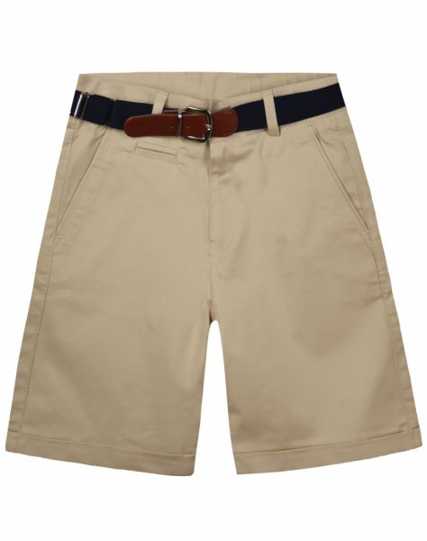 Βερμούδα μονόχρωμη καπαρντίνα με τσέπες και ελαστική ζώνη μπεζ