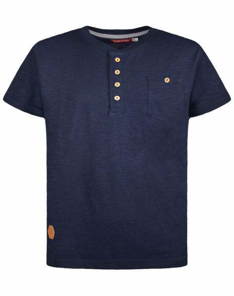 Μπλούζα βαμβακερή με τσέπη και ξύλινες και δερμάτινες λεπτομέρειες μπλε