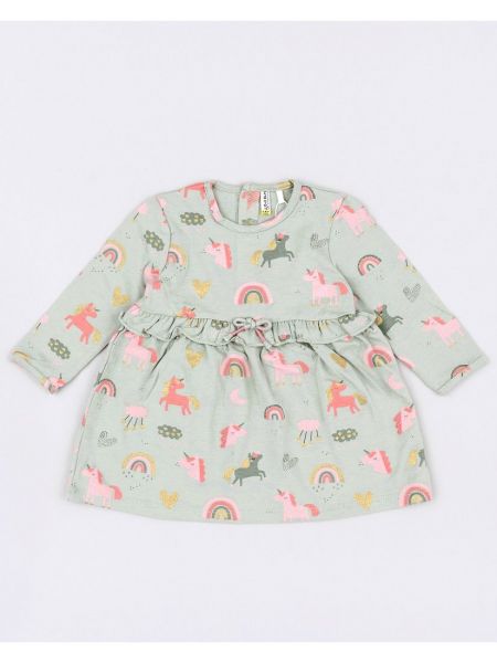 Φόρεμα βρεφικό με βολάν και girly print χακί