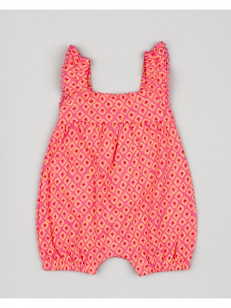 Ολόσωμο φορμάκι με κούμπωμα στο κάτω μέρος και βολάν στις τιράντες κοραλί