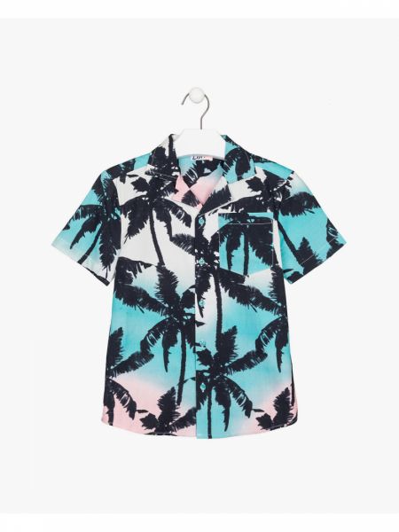 Πουκάμισο με tropical print φοίνικες και τσέπη βεραμάν