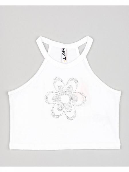 Κροπ τοπ με λουλούδι από στρας  λευκό