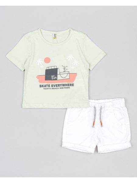 Σετ βαμβακερό μπλούζα με βερμούδα καπαρντίνα ελαστική και print skate everywhere μέντα