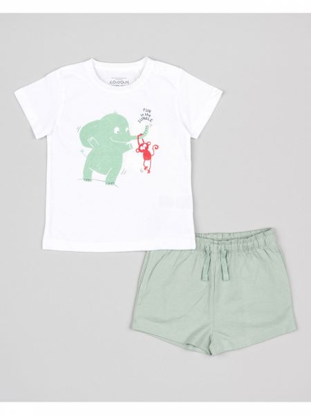 Σετ βαμβακερό μπλούζα και βερμούδα με print fun in the jungle μέντα