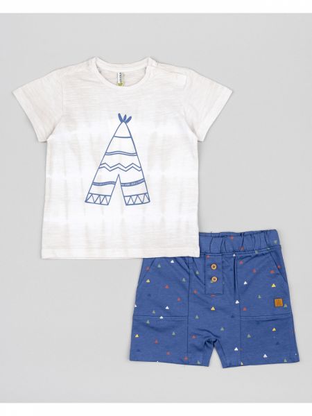 Σετ βαμβακερό μπλούζα και βερμούδα με τσέπες και print indian tent μπλε