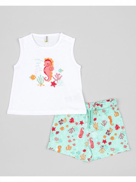 Σετ βαμβακερό μπλούζα και σορτς με print sea horse βεραμάν