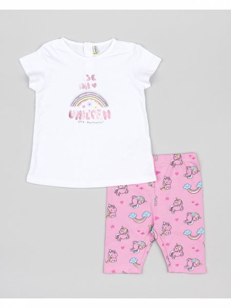 Σετ βαμβακερό μπλούζα με κάπρι κολάν και print unicorn ροζ