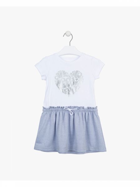 Φόρεμα βαμβακερό με φούστα με βολάν και silver heart print γαλάζιο