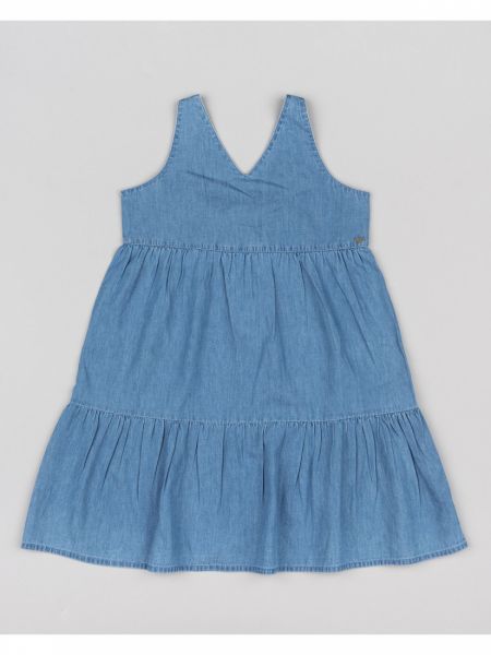 Φόρεμα τζιν με βολάν και δέσιμο στην πλάτη μπλε