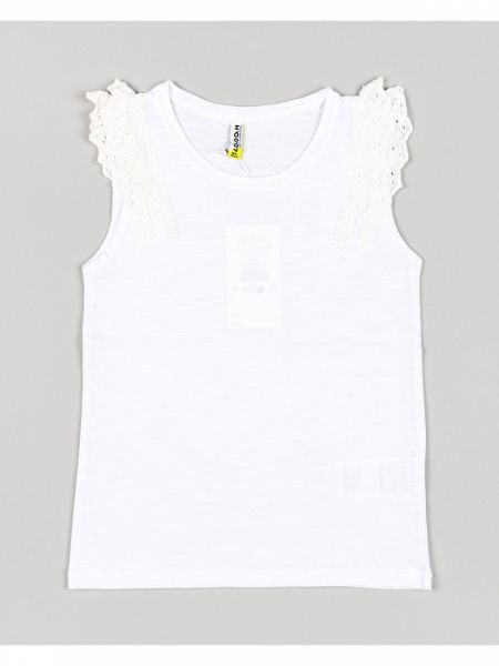 Μπλούζα βαμβακερή μονόχρωμη με βολάν και κέντημα στα μανίκια λευκό