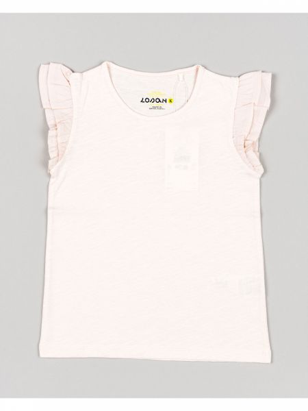 Μπλούζα βαμβακερή μονόχρωμη με βολάν στα μανίκια σομόν