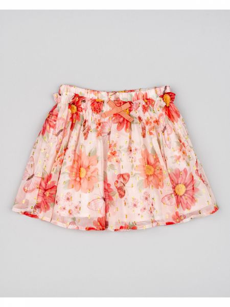 Φούστα τούλινι με βαμβακερή φόδρα print butterflies και φιόγκο ροζ