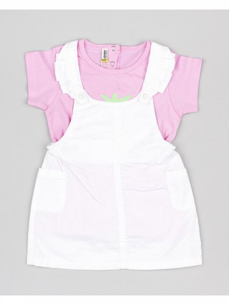 Σετ σαλοπέτα φόρεμα και μπλούζα με βολάν στις τιράντες και τσέπες λευκό