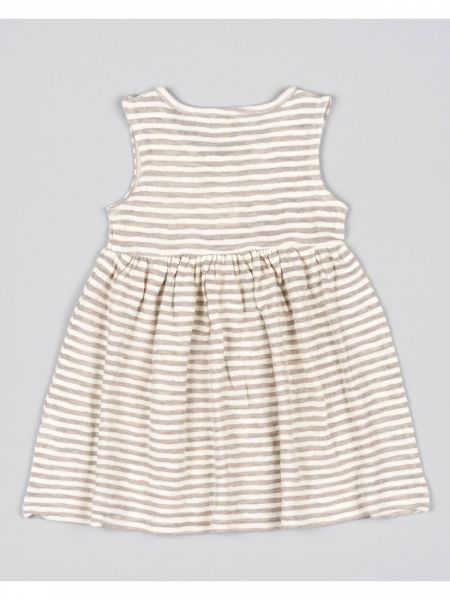  Φόρεμα ριγέ αμάνικο με κουμπάκια μπροστά μπεζ