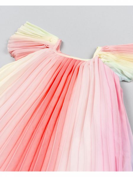 Φόρεμα πολύχρωμο ζορζέτα με πιέτες και άνοιγμα στην πλάτη ροζ