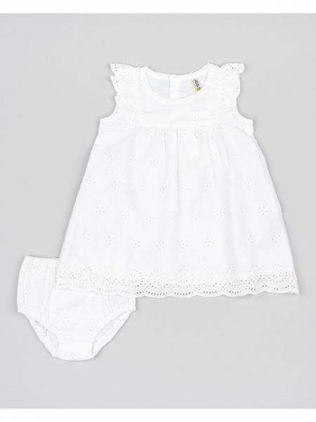 Φόρεμα μονόχρωμο βαμβακερό με κοφτό κέντημα και βρακάκι φιγούρας λευκό
