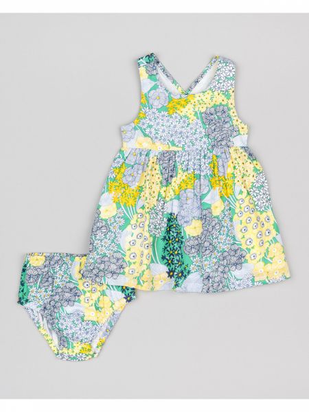 Φόρεμα βαμβακερό με βρακάκι φιγούρας και print daisies πράσινο