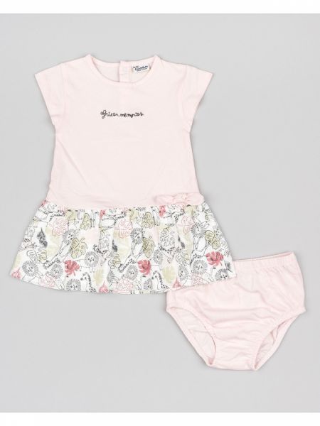 Φόρεμα βαμβακερό με φούστα jungle animals και βρακάκι φιγούρας ροζ