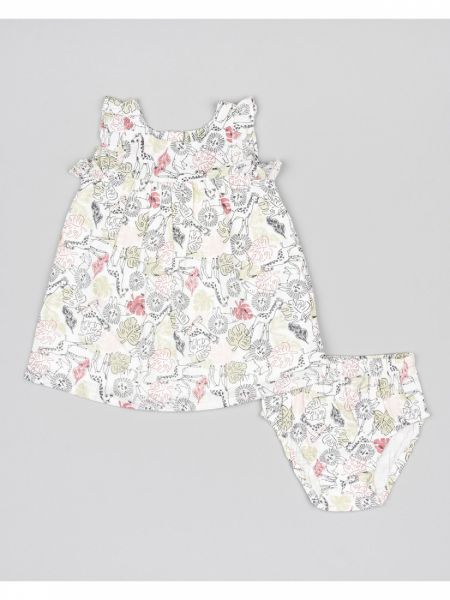 Φόρεμα λινό με print jungle animals και βρακάκι φιγούρας λευκό