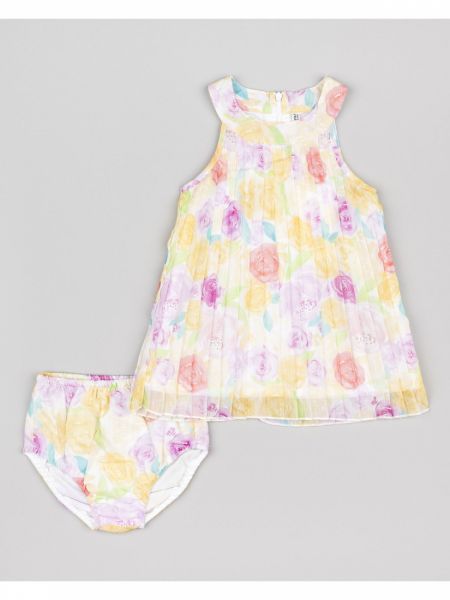 Φόρεμα φλοράλ ζορζέτα με πιέτες και βρακάκι φιγούρας κίτρινο