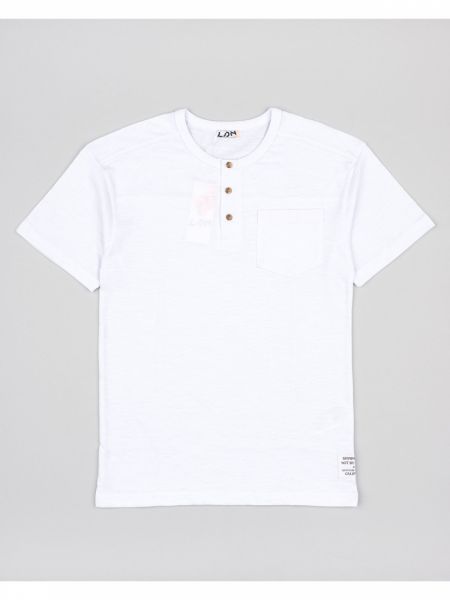 Μπλούζα βαμβακερή μονόχρωμη με λαιμόκοψη και τσέπη λευκό