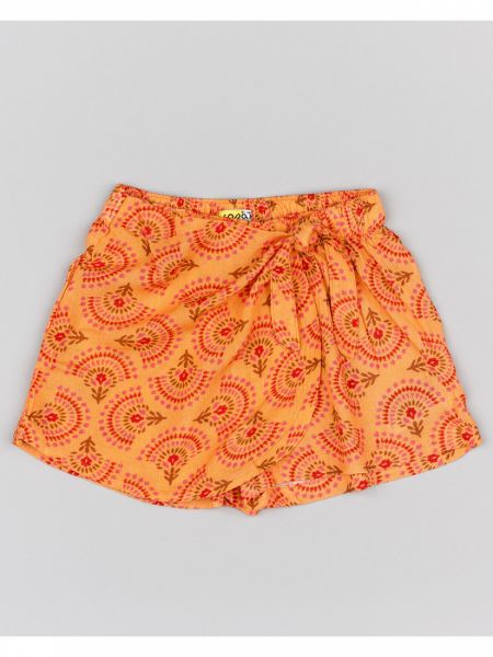 Φούστα σορτς με δέσιμο μπροστά και print λουλούδια κοραλί