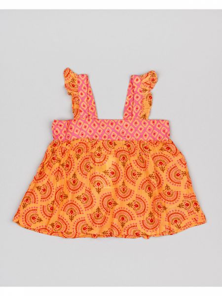 Τοπ φλάμα με βολάν στις τιράντες και print λουλούδια κοραλί