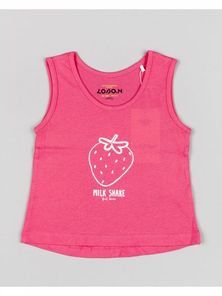 Μπλούζα βαμβακερή αμάνικη με print strawberry milk shake φούξια