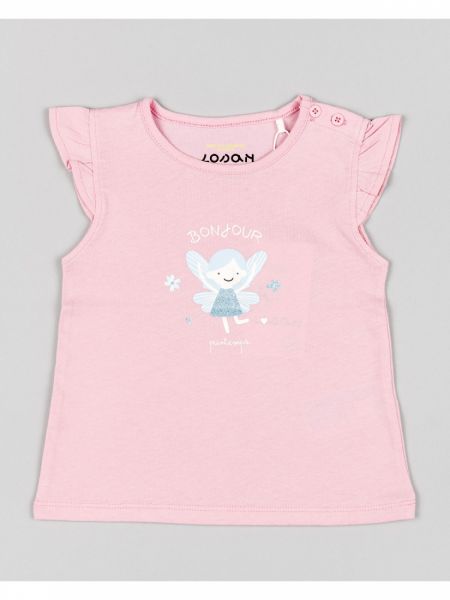 Μπλούζα βαμβακερή με βολάν στο μανίκι και print princesses ροζ