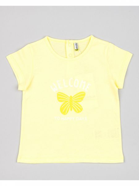 Μπλούζα βαμβακερή κοντομάνικη με print welcome to happy days κίτρινο
