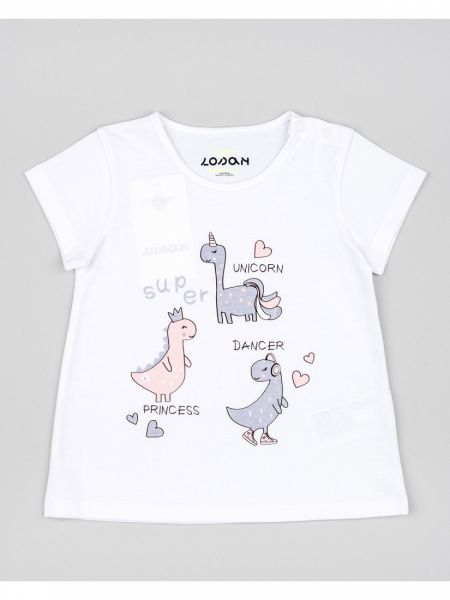 Μπλούζα βαμβακερή κοντομάνικη μονόχρωμη με διάφορα print λευκό