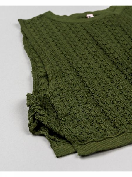 Τοπ πλεκτό μονόχρωμο βαμβακερό με ανοίγματα στο πλάι χακί