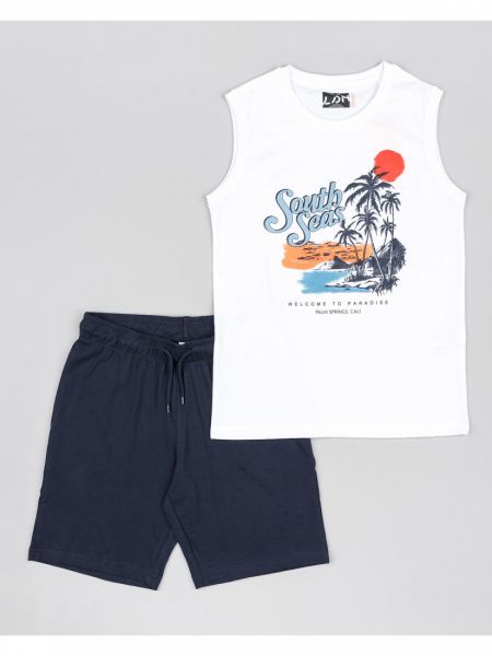 Σετ βαμβακερό αμάνικη μπλούζα και βερμούδα με λάστιχο λευκό