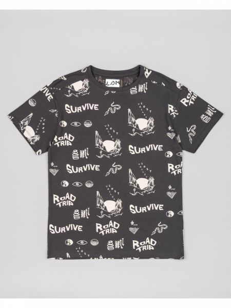 Μπλούζα κοντομάνικη βαμβακερή Lsn try με διάφορα print ανθρακί