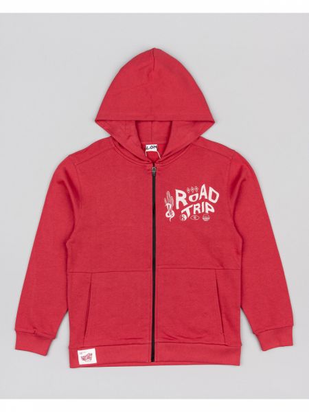 Ζακέτα φούτερ βαμβακερή με κουκούλα και print road trip κόκκινο