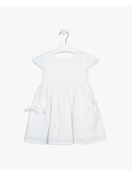 Φόρεμα βαμβακερό γκοφρέ με δέσιμο στις τσέπες λευκό