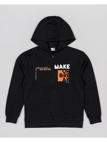 Ζακέτα βαμβακερή λεπτή με κουκούλα και print make or break μαύρο