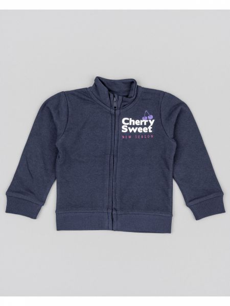 Ζακέτα λεπτή βαμβακερή μονόχρωμη με print κερασάκια μπλε